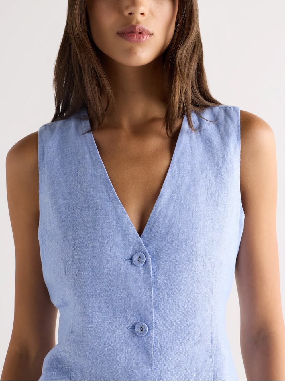 Quince Sky Blue V-Neck Sleeveless Button-Front Camisole